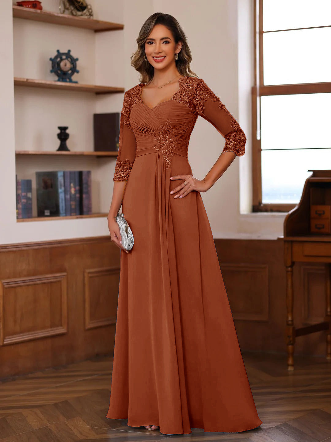 Philomena Rose Burnt Orange front view mother of the bride dress