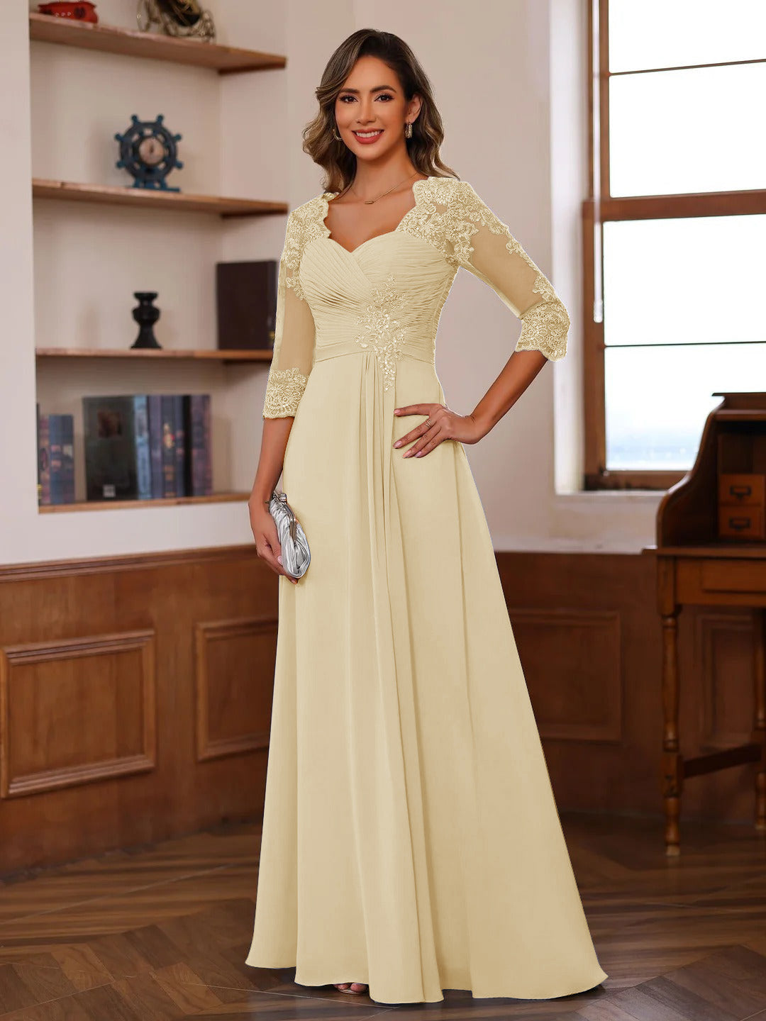Philomena Rose Champagne front view mother of the bride dress