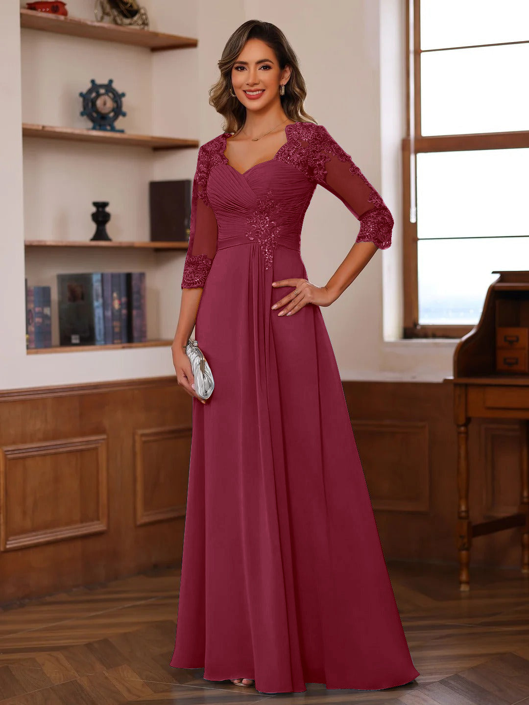 Celine burgundy alternate front view 2 mother of the bride dress