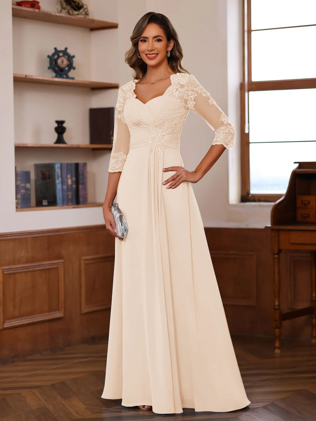 Philomena Rose Champagne back view mother of the bride dress