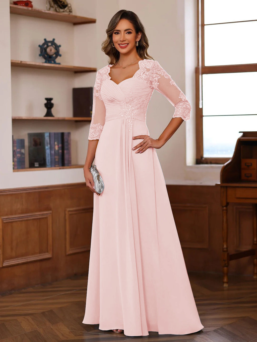 Philomena Rose Pearl Pink front view mother of the bride dress
