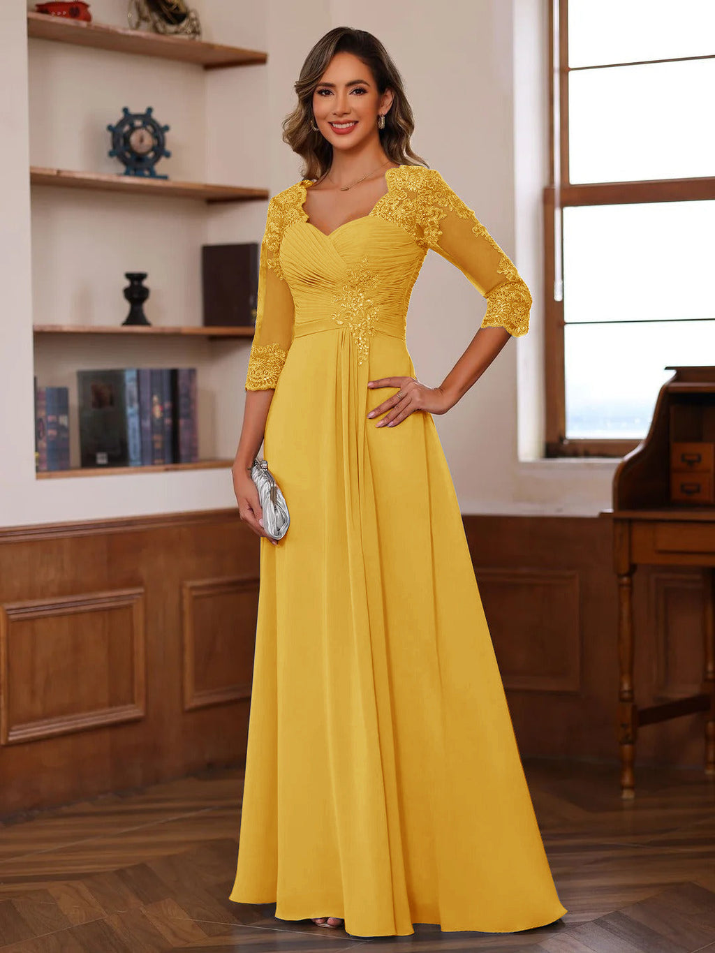 Celine gold alternate front view 2 mother of the bride dress
