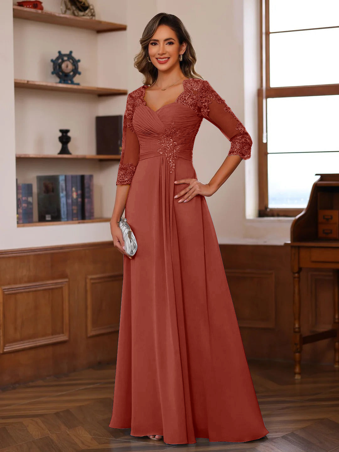 Celine rust front view mother of the bride dress
