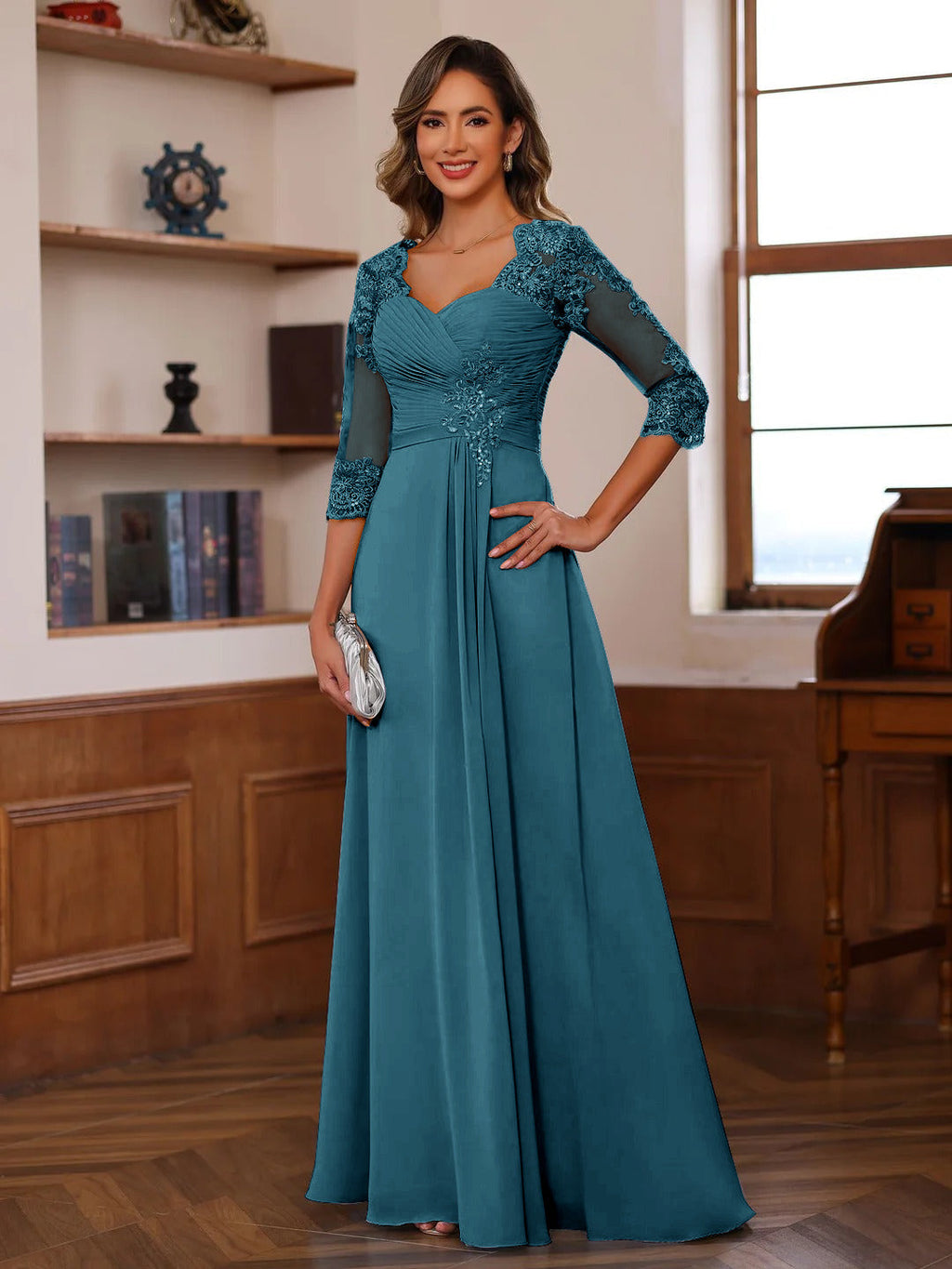 Celine teal front view mother of the bride dress