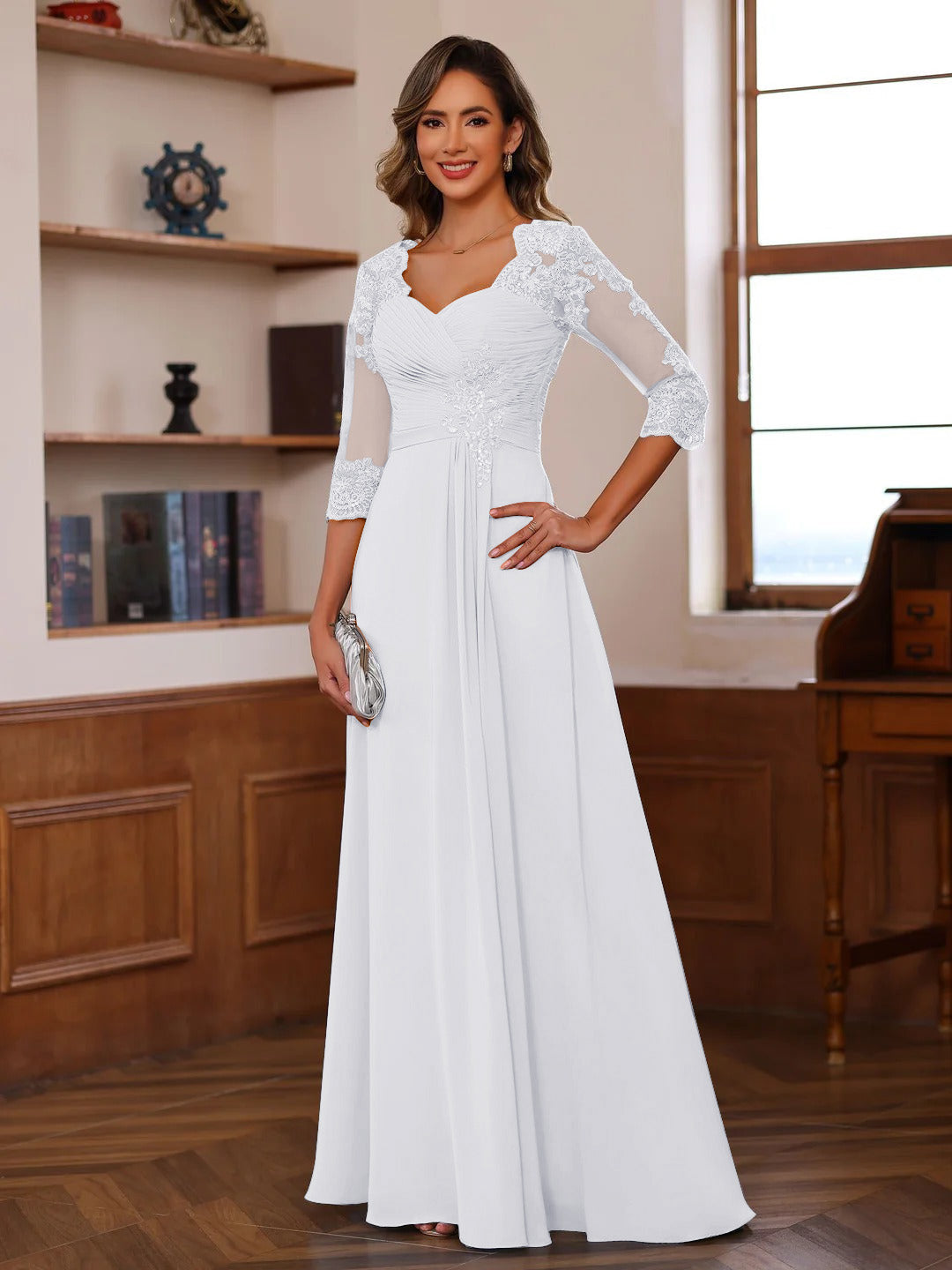 Celine white front view mother of the bride dress