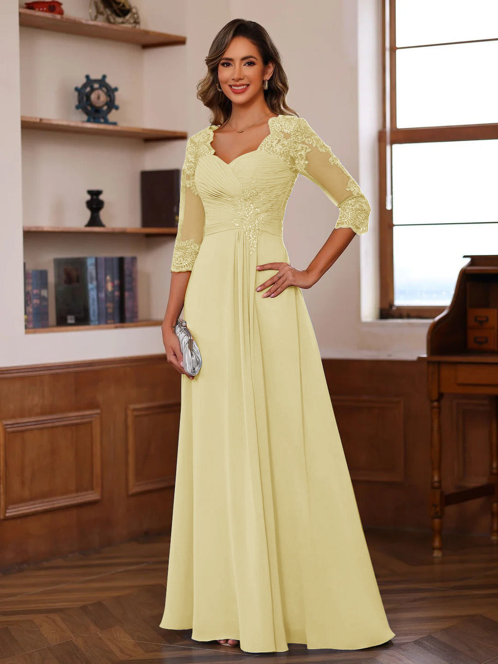 Celine yellow front view mother of the bride dress