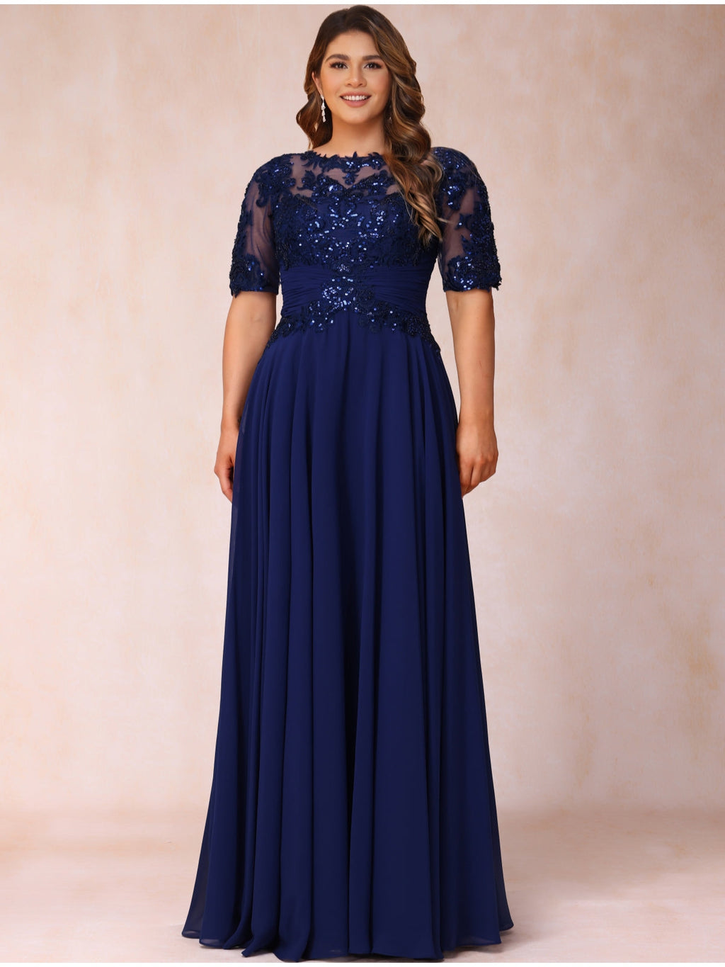 Eva Rose Navy Blue front view mother of the bride dress