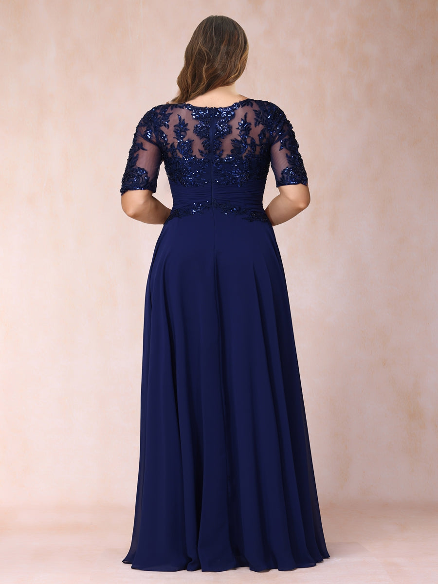 Eva Rose Navy Blue back view mother of the bride dress