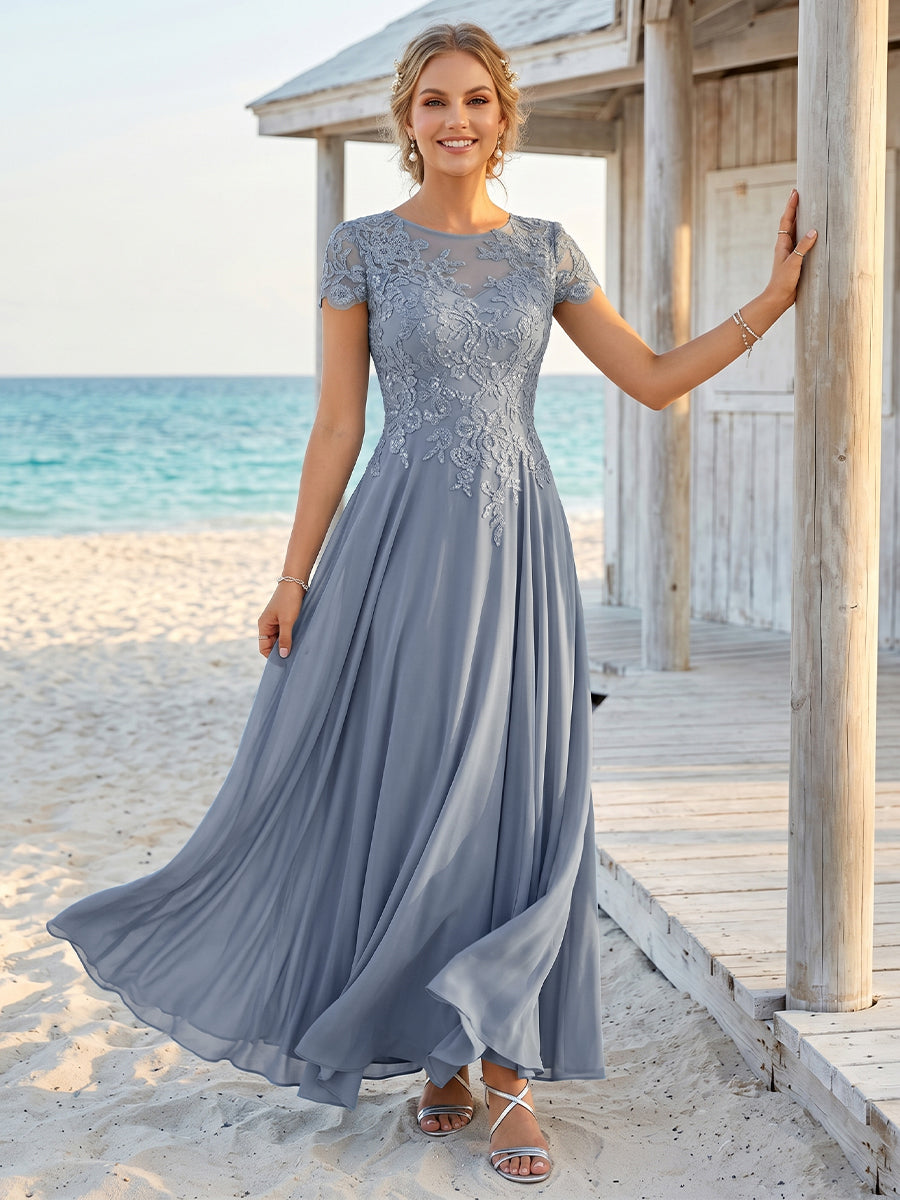 Rhiannon Mae Dusty Blue front view mother of the bride dress