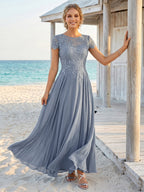 Rhiannon Mae Dusty Blue front view mother of the bride dress