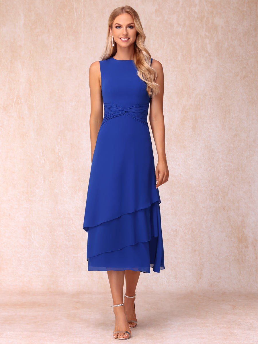 Odette dusty blue back view mother of the bride dress
