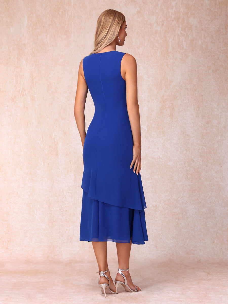 Odette dusty blue side view mother of the bride dress