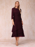 Blyss Burgundy front view wedding guest dress