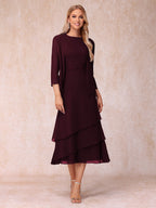 Blyss Burgundy front view wedding guest dress