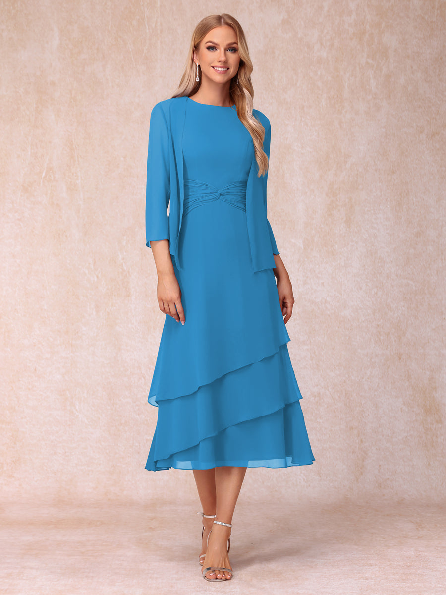 Odette ocean blue front view mother of the bride dress