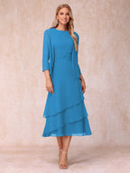 Blyss Ocean Blue front view wedding guest dress