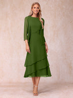 Blyss Olive Green front view wedding guest dress
