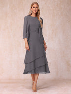 Blyss Steel Grey front view wedding guest dress