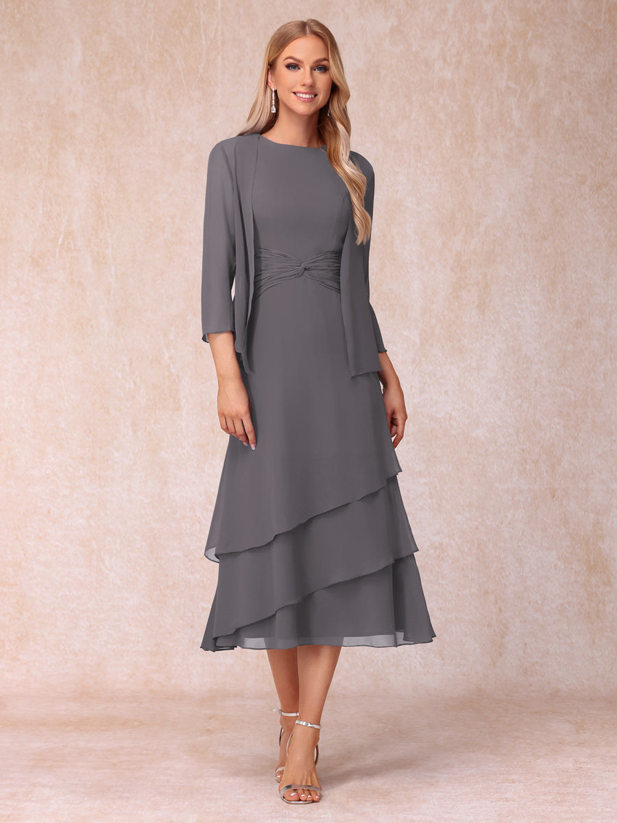Blyss Steel Grey front view wedding guest dress