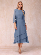 Blyss Steel Blue front view wedding guest dress