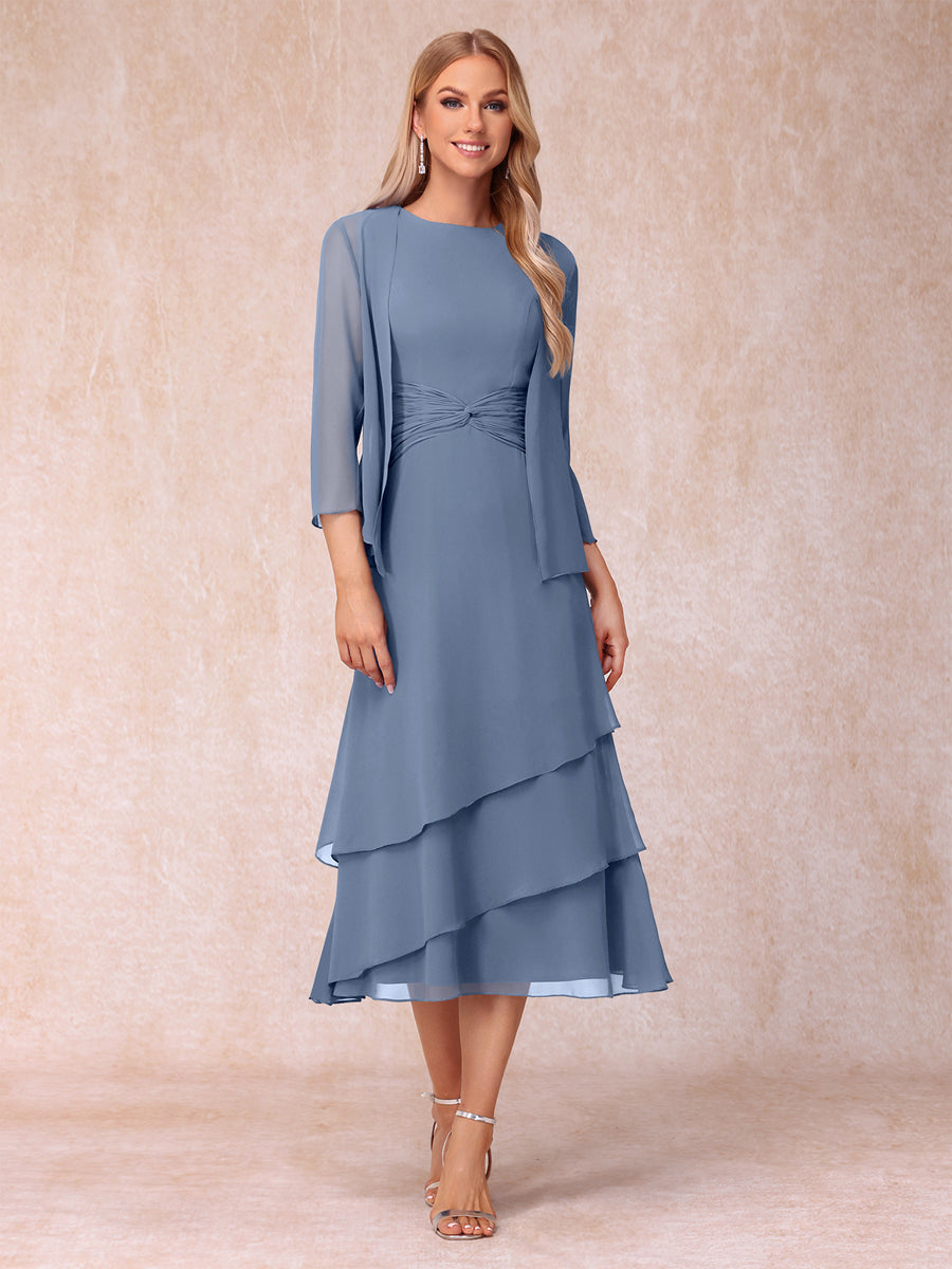Blyss Steel Blue front view wedding guest dress