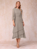 Odette taupe front view mother of the bride dress