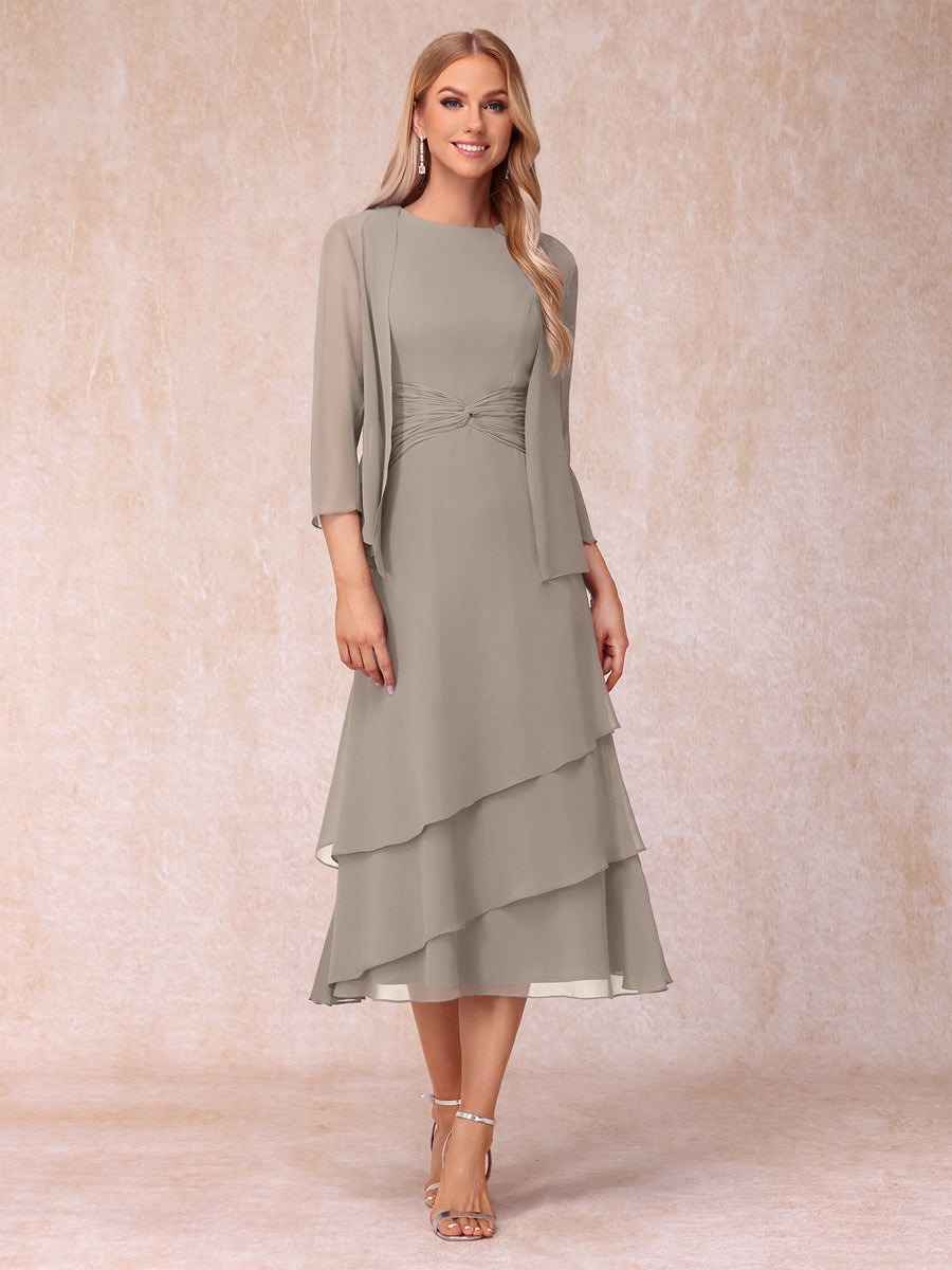 Blyss Taupe front view wedding guest dress