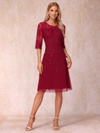 Ilaria Moon Red fabric detail wedding guest dress