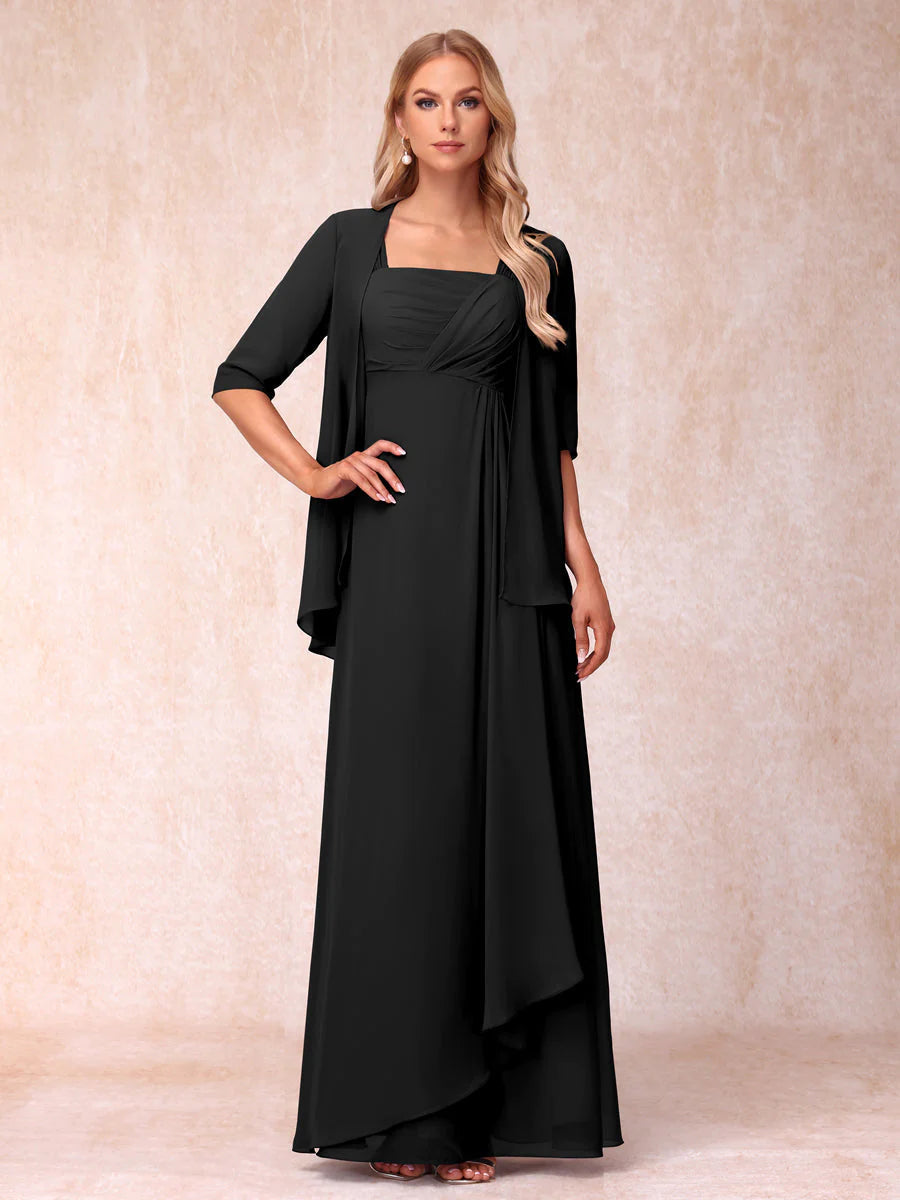 Lucienne black front view mother of the bride dress