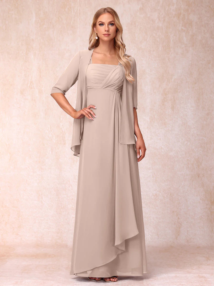Lucienne blush front view mother of the bride dress