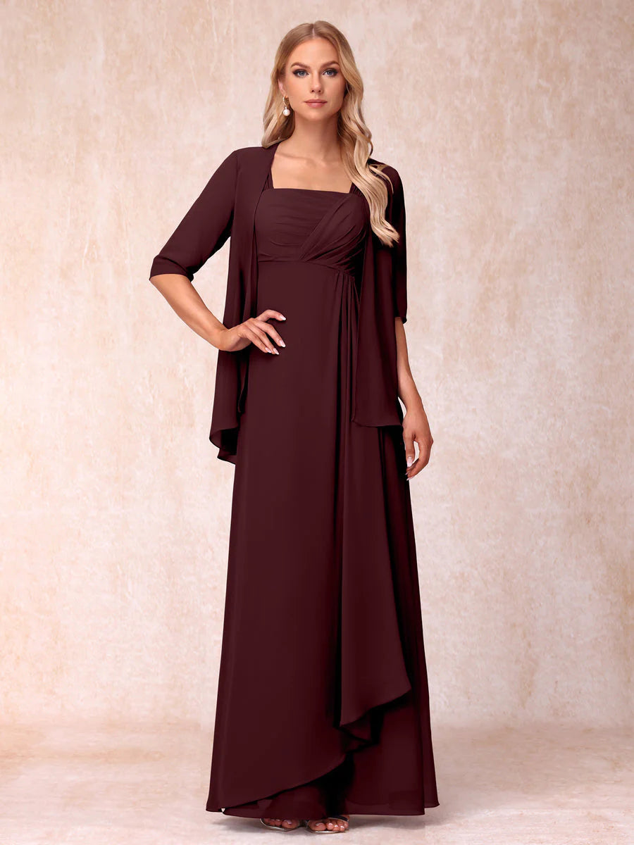 Lucienne burgundy front view mother of the bride dress