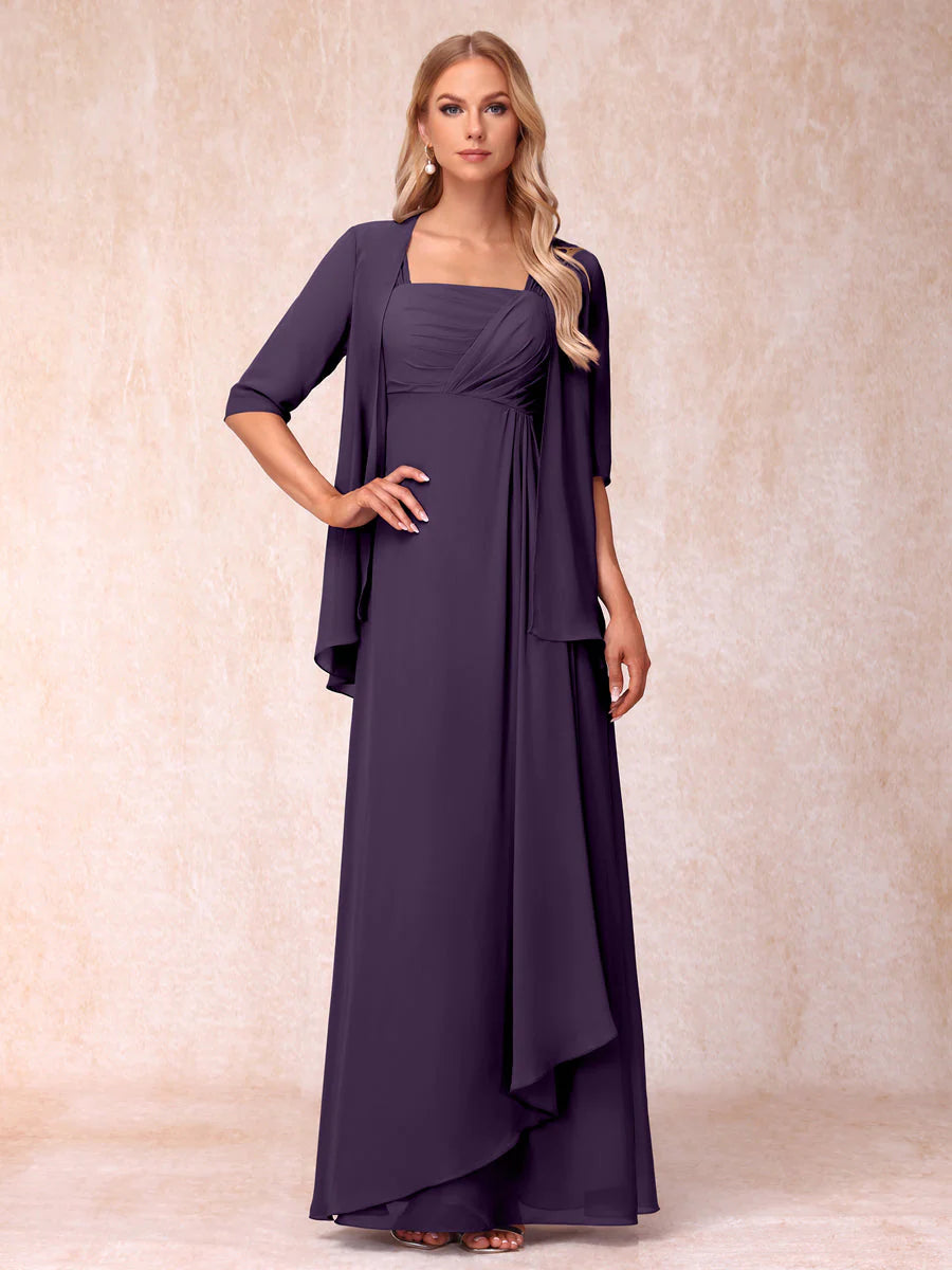 Lucienne grape front view mother of the bride dress