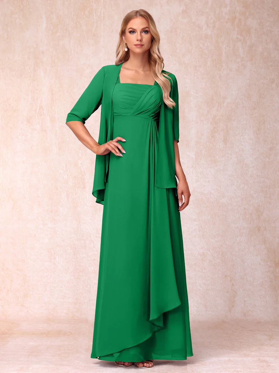 Lucienne forest green front view mother of the bride dress