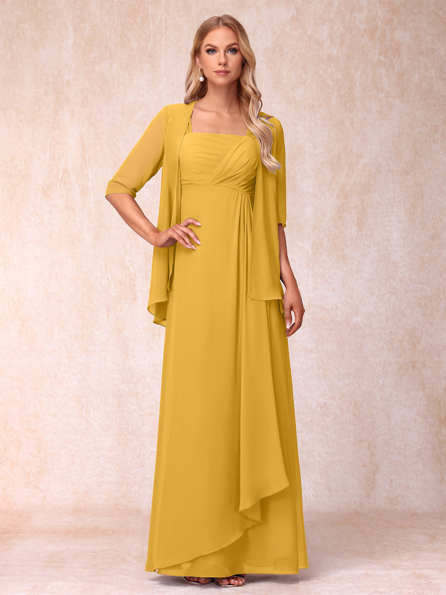 Lucienne gold front view mother of the bride dress