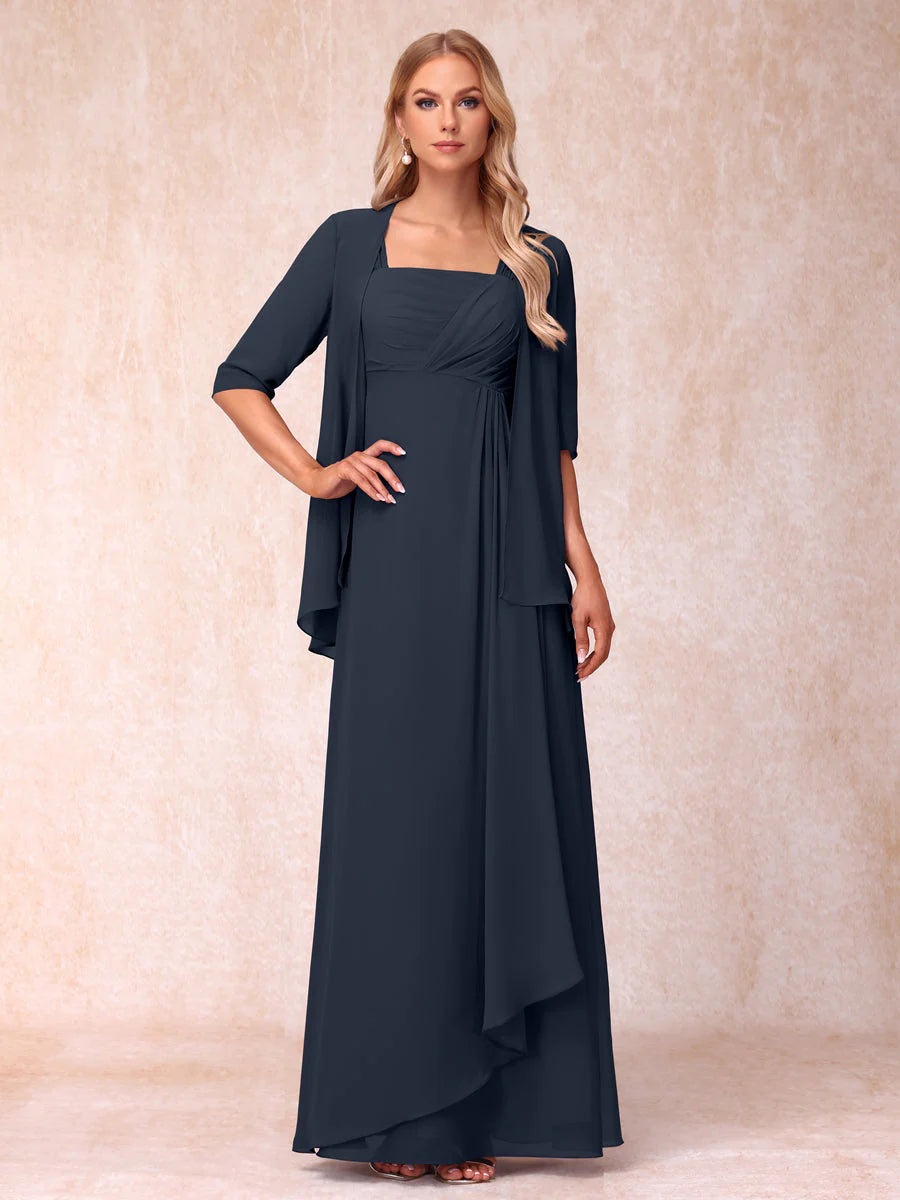 Lucienne navy blue front view mother of the bride dress