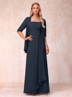 Lucienne navy blue front view mother of the bride dress