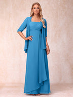 Lucienne ocean blue front view mother of the bride dress