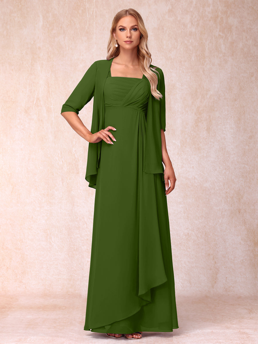 Lucienne olive green front view mother of the bride dress
