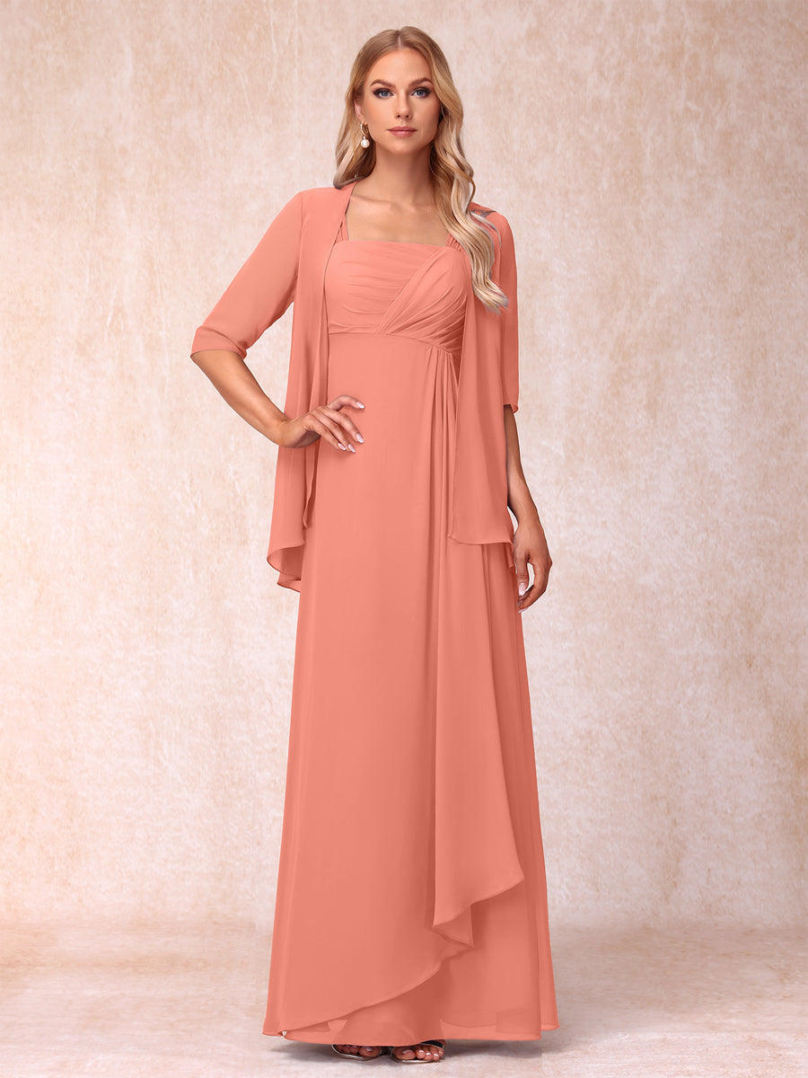 Lucienne coral front view mother of the bride dress