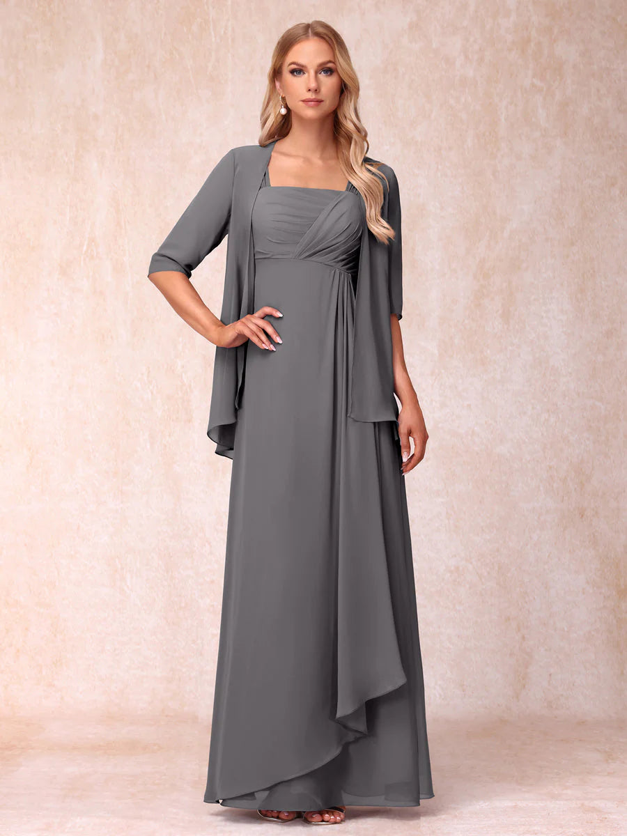 Lucienne steel grey front view mother of the bride dress