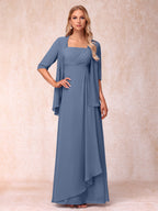 Lucienne steel blue front view mother of the bride dress
