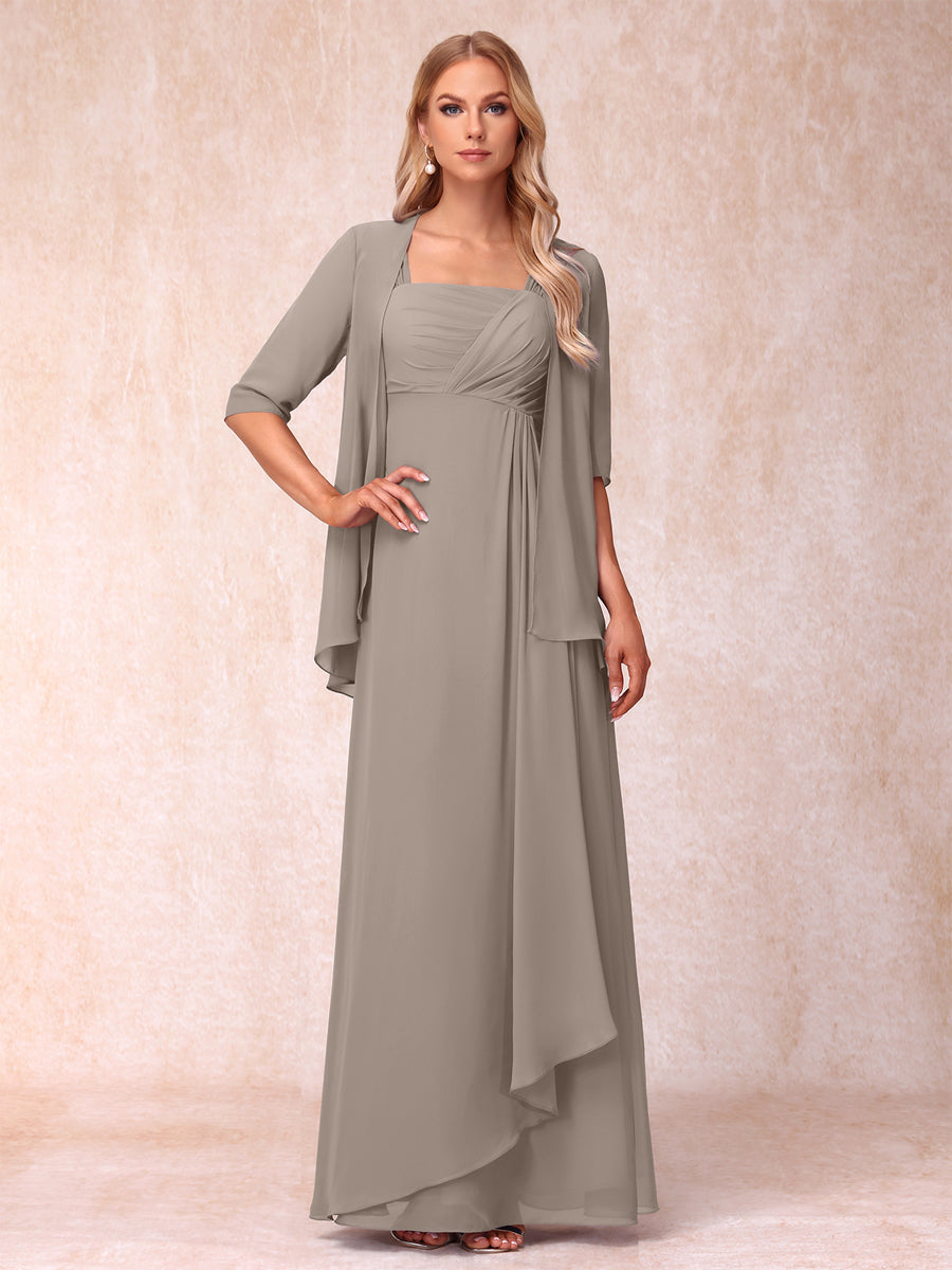 Lucienne taupe front view mother of the bride dress