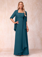 Lucienne teal front view mother of the bride dress