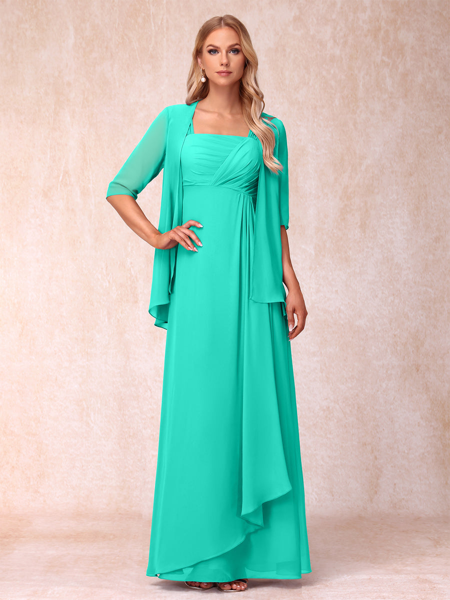 Lucienne turquoise front view mother of the bride dress