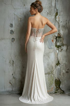 Strapless Mermaid Long Sequins Formal Prom Gown With Split