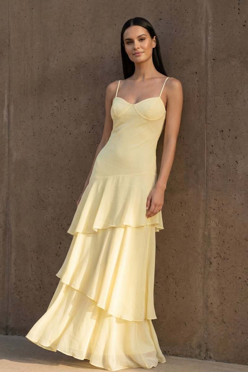 Kerensa Pearl Yellow front view prom dress