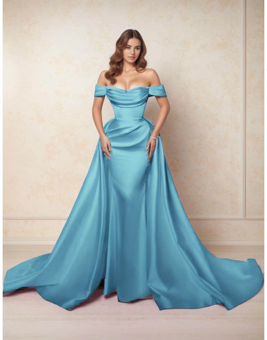 Elegant A Line Chapel Train Satin Prom Dress for Prom