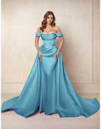 Elegant A Line Chapel Train Satin Prom Dress for Prom