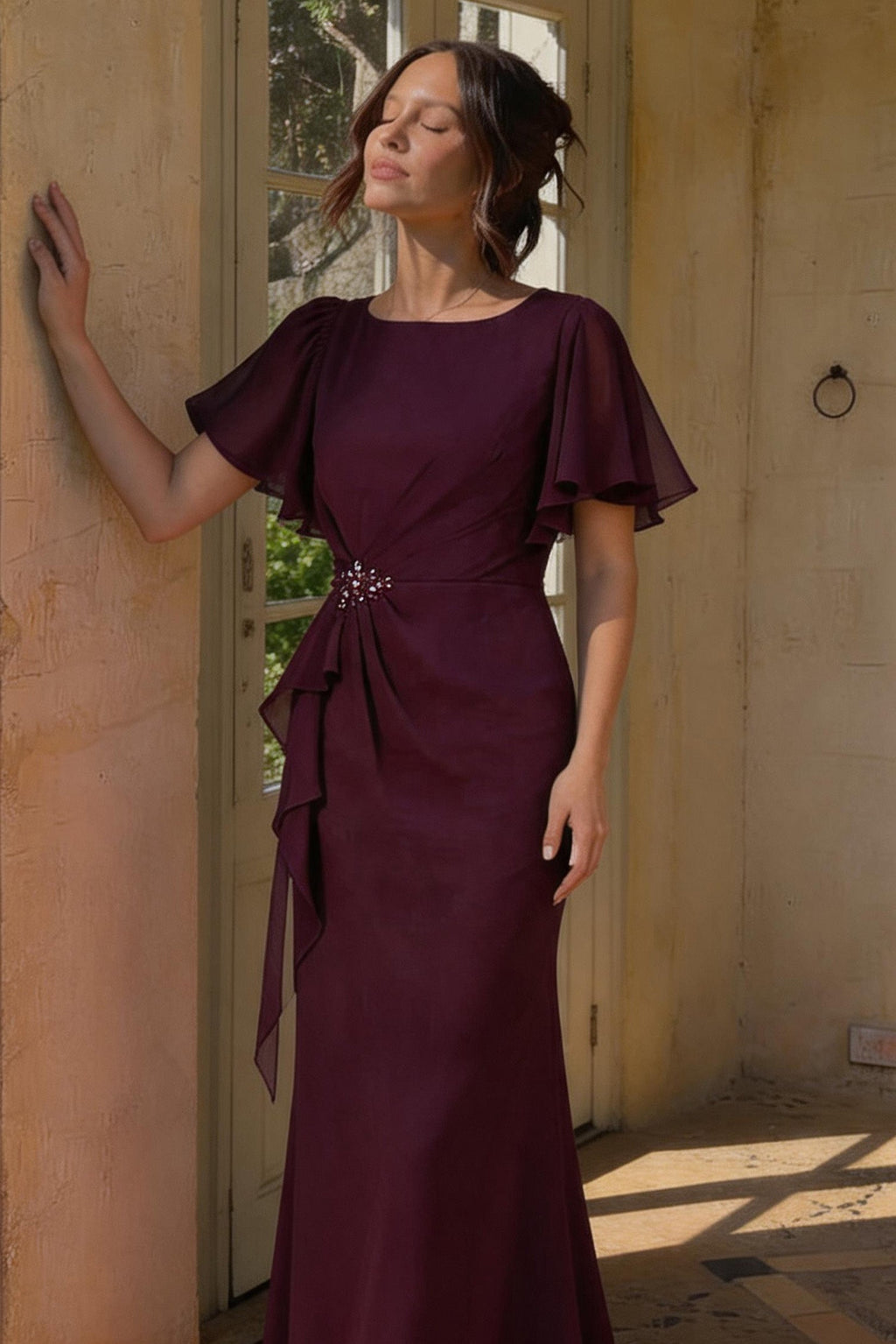 Elegant Sheath Column Maxi Chiffon Mother Dress Mother of the Bride Dress