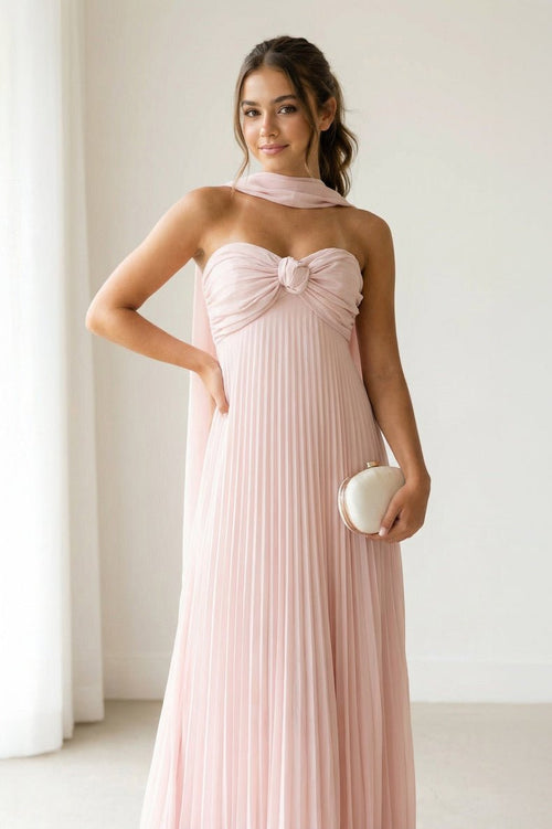 A Line Light Pink Sweetheart Chiffon Long Formal Prom Gown